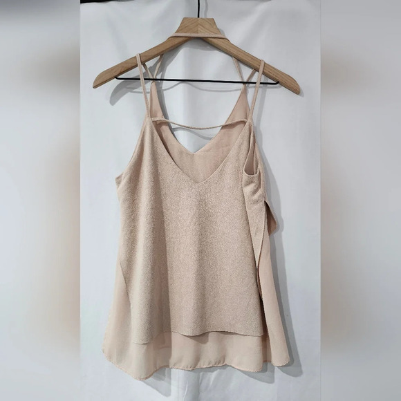 Tan Suede Sheer Womens Layered Tank Size M Going Out Festival Rave Concert - Picture 5 of 6
